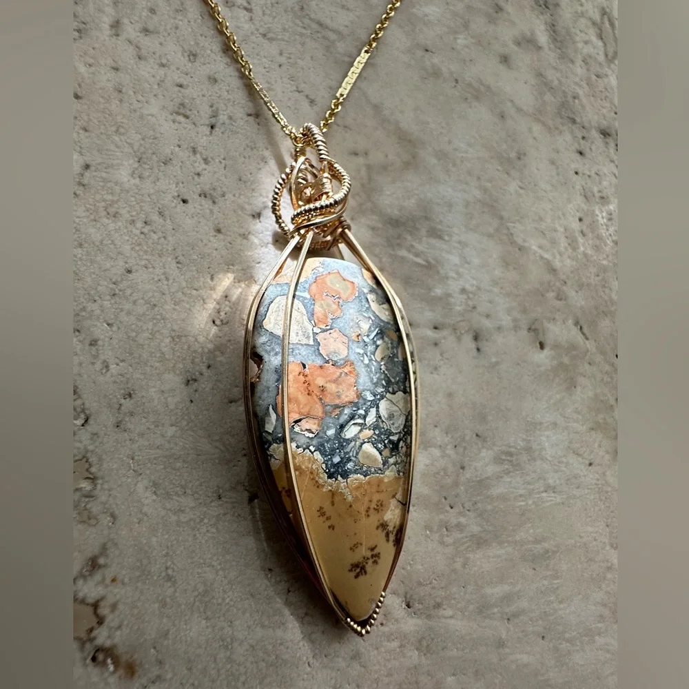 14k Gold Filled Maligano Jasper Necklace Pendant - Picture 2 of 7
